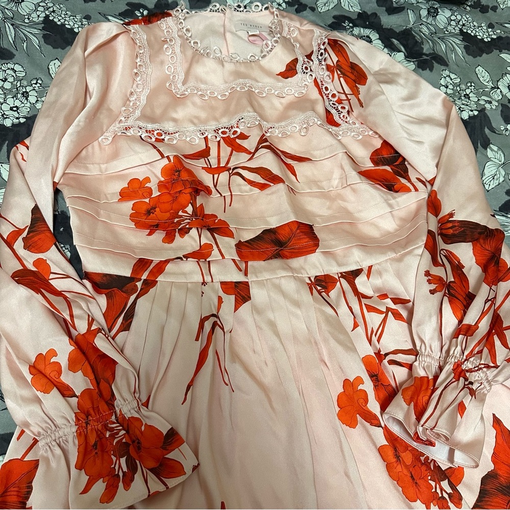 Ted Baker London Pink Dress with Red Floral Print - Picture 10 of 12